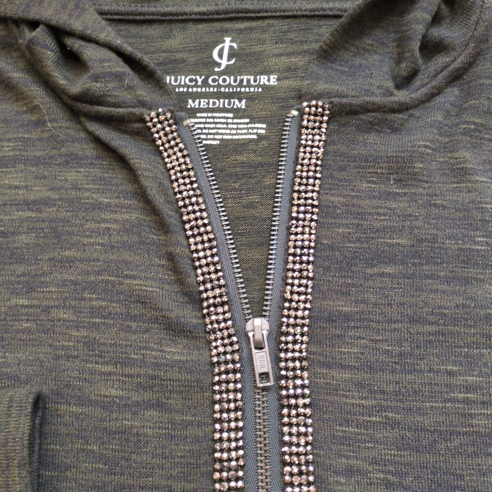 Juicy Couture‎ Hoodie Olive Green Rhinestone Zip Up Hoodie Sweatshirt Jeweled M - Picture 3 of 10